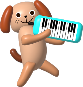鍵盤ハーモニカを吹く犬のイラスト